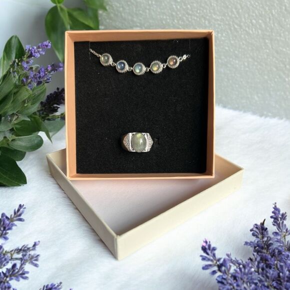 Labradorite Jewelry‎ Bracelet and Ring Set - Picture 1 of 11